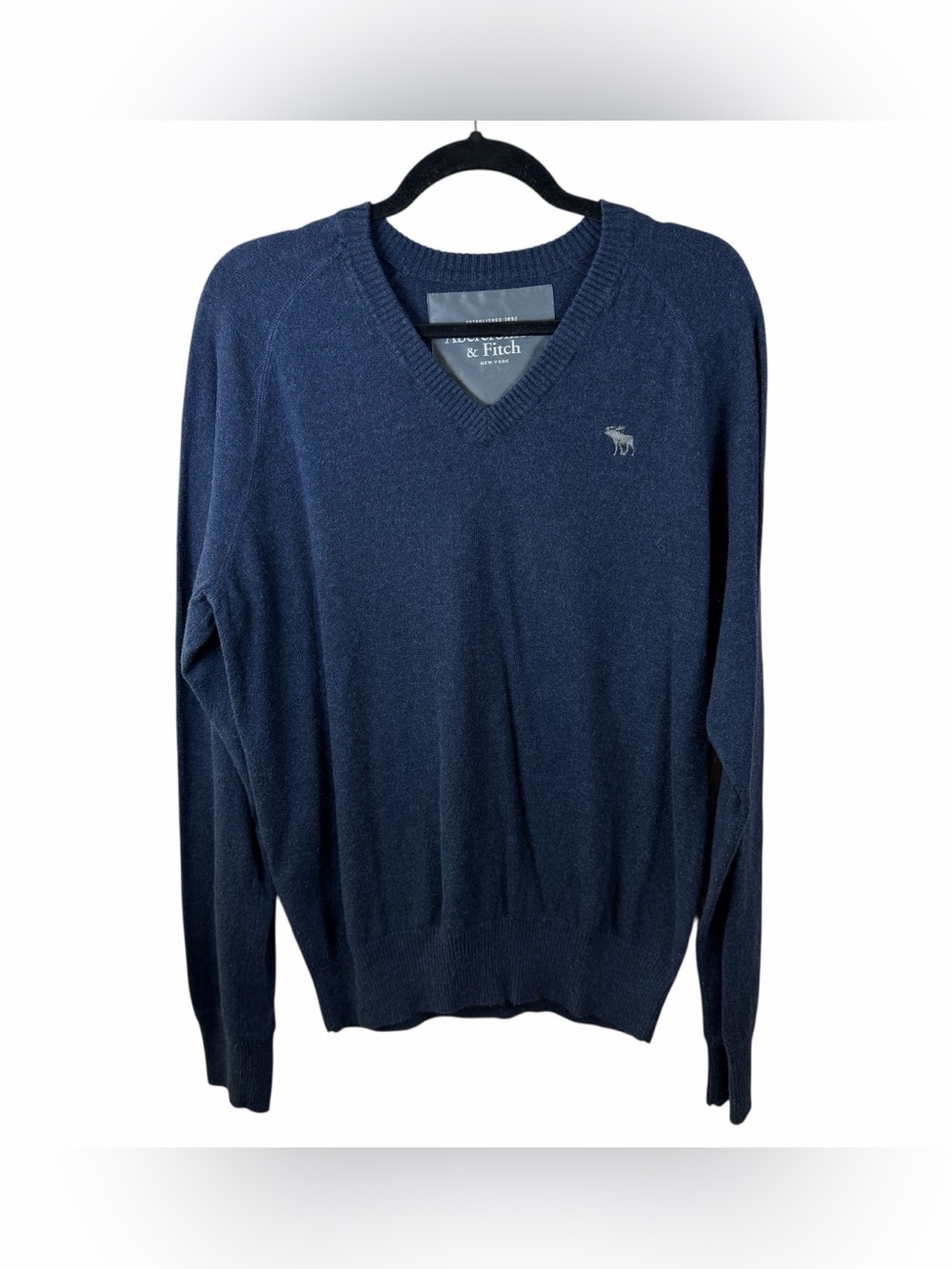 Abercrombie & Fitch Men's Navy Cotton Wool Blend V-Neck Sweater - Sz XL